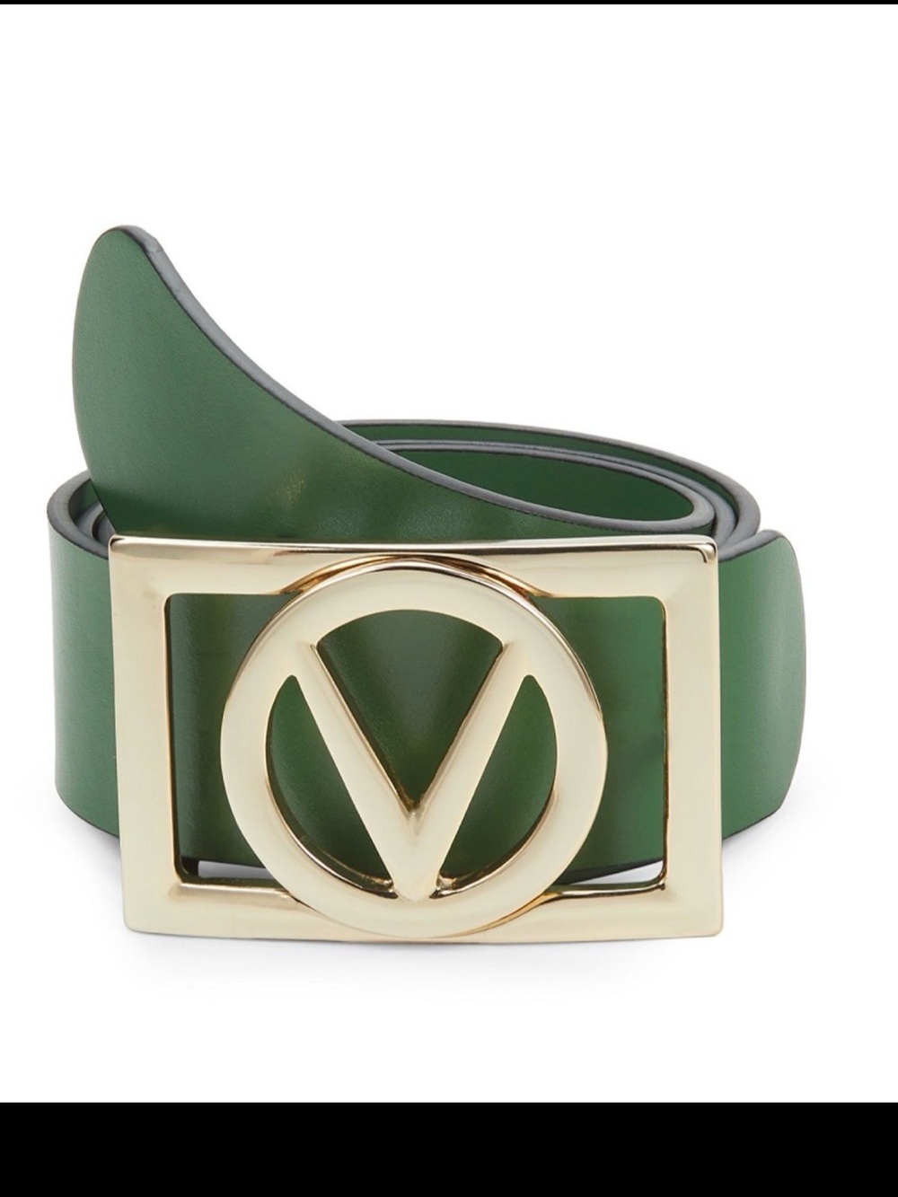 Valentino By Mario Valentino Green Leather Belt with Gold V Logo Buckle M